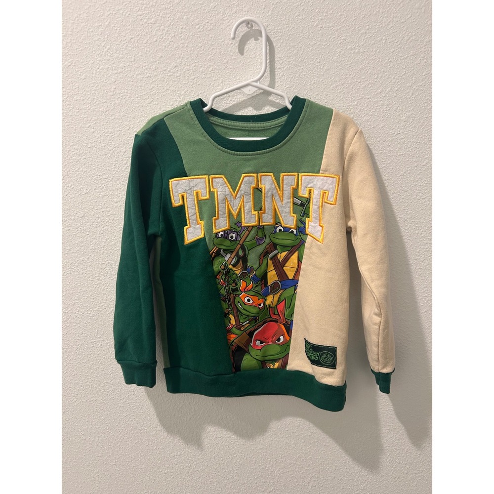TMNT Mutant Mayhem Kids Sweatshirt Green Colorblock Pullover Size‎ 4/5